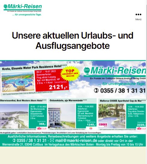 Webseite eines Reisebüros